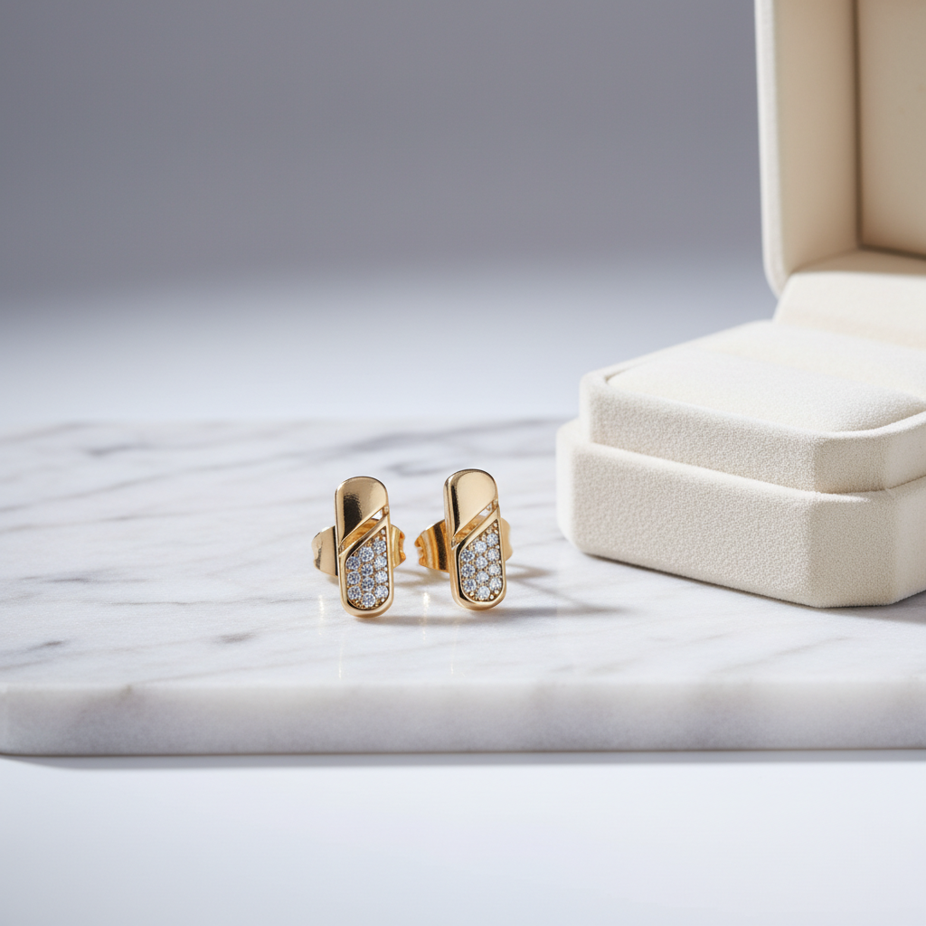 Crystal Edge Gold Stud Earrings