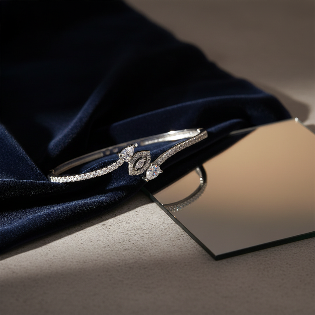 Silver Sparkle Diamond Bangle Bracelet