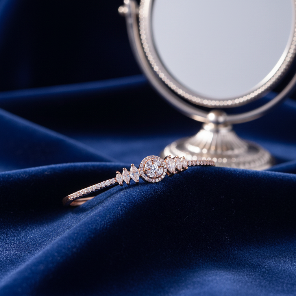 Rose Gold Bloom Halo CZ Bangle