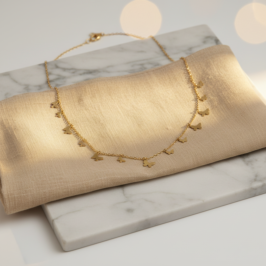 Golden Flutter Necklace – Minimal Butterfly Chain