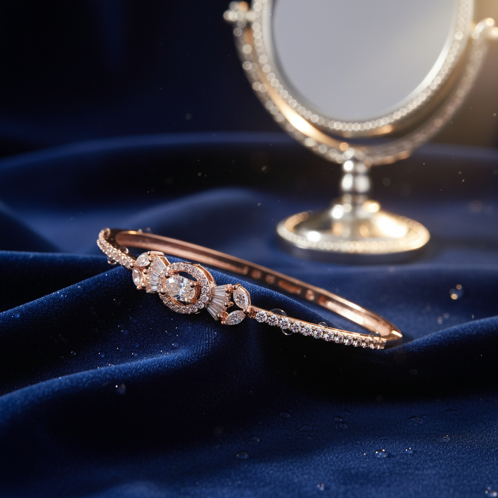 Rose Gold Oval Halo CZ Bangle