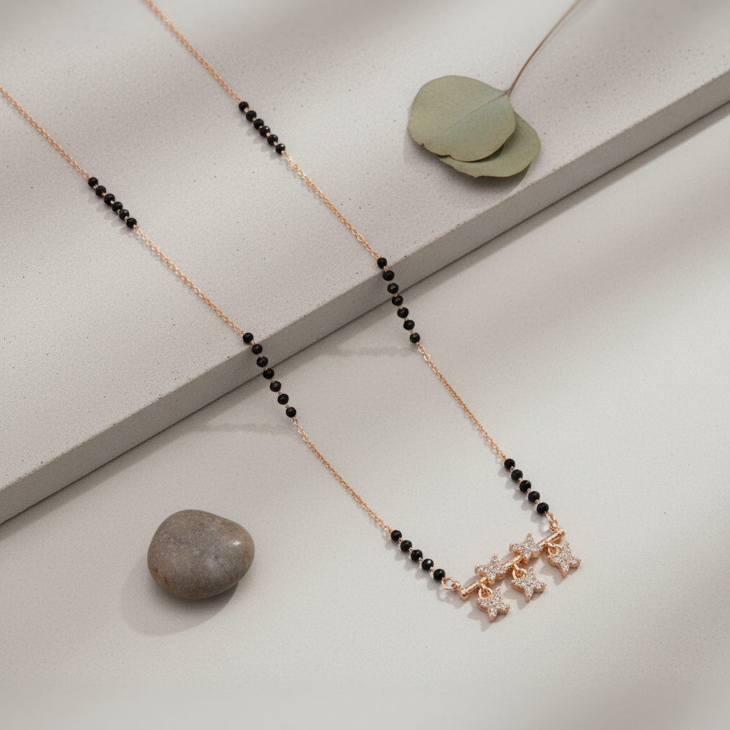 Trio Butterfly CZ Mangalsutra – Rose Gold Elegance