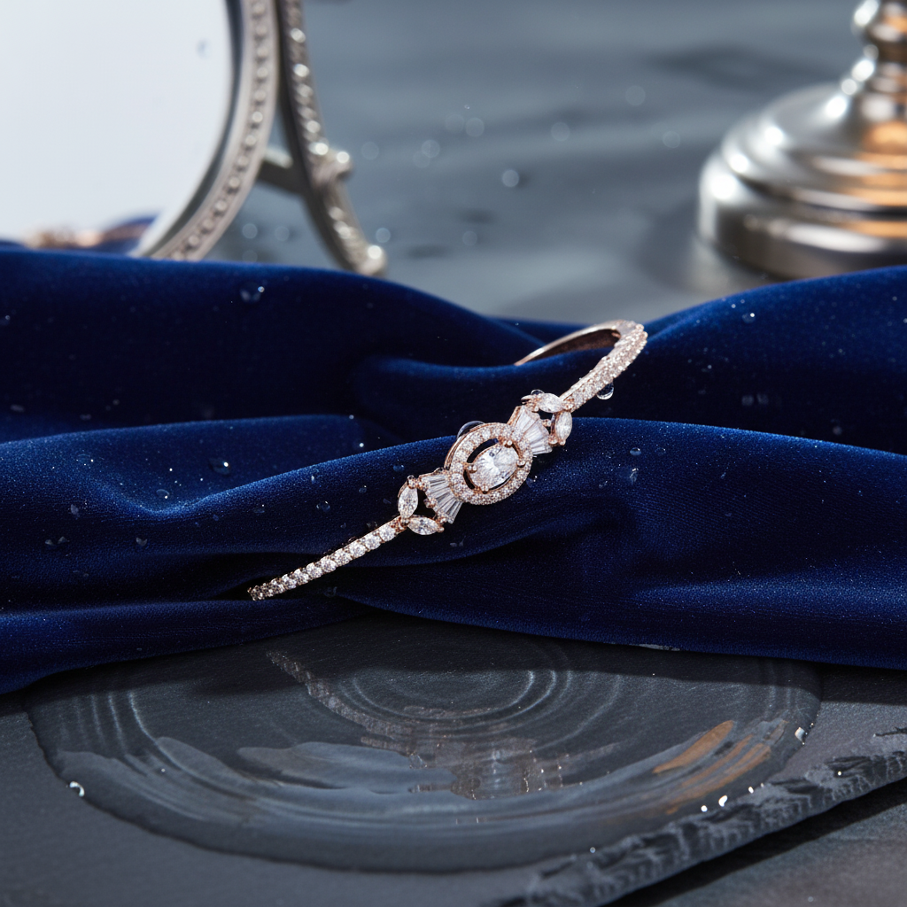 Rose Gold Oval Halo CZ Bangle