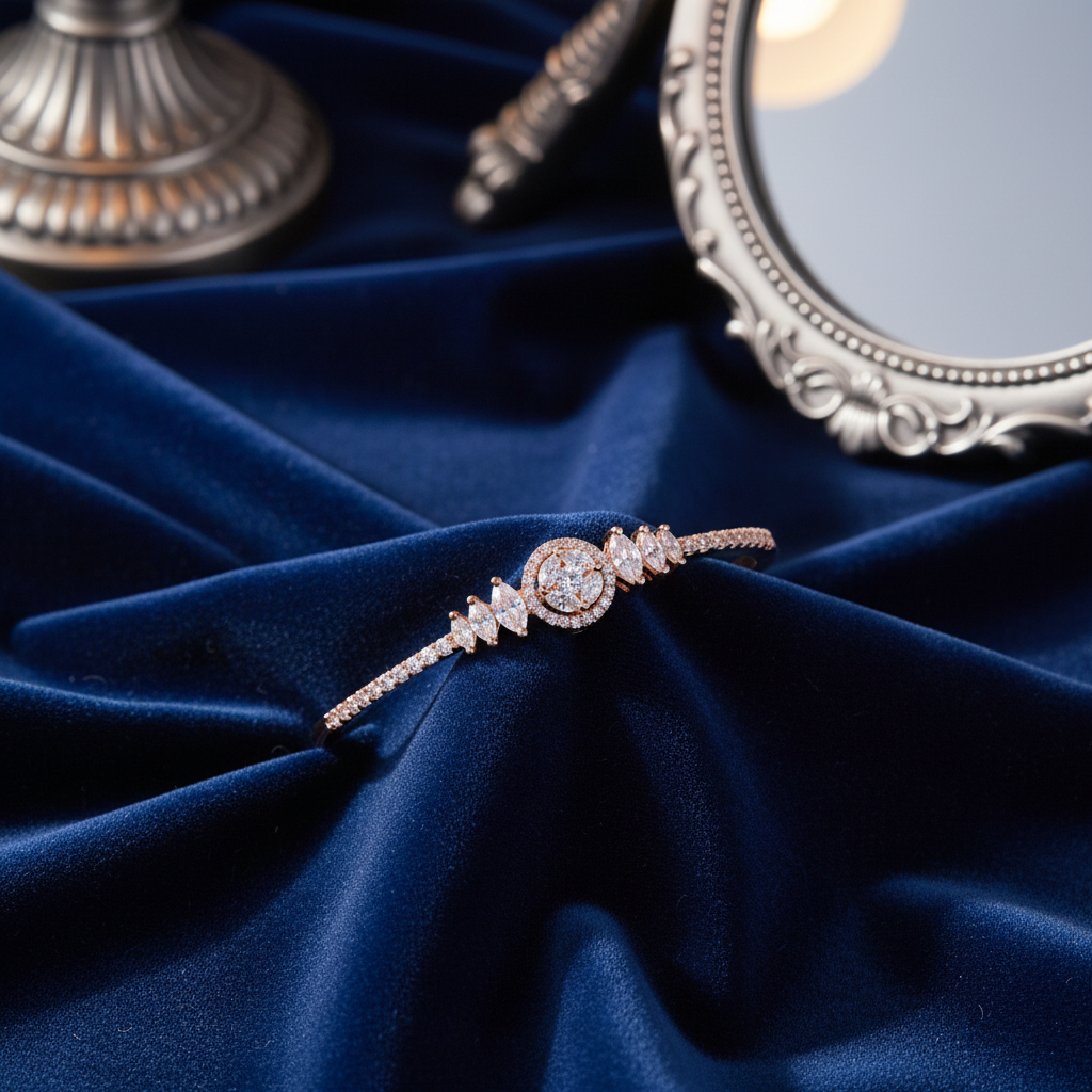 Rose Gold Bloom Halo CZ Bangle