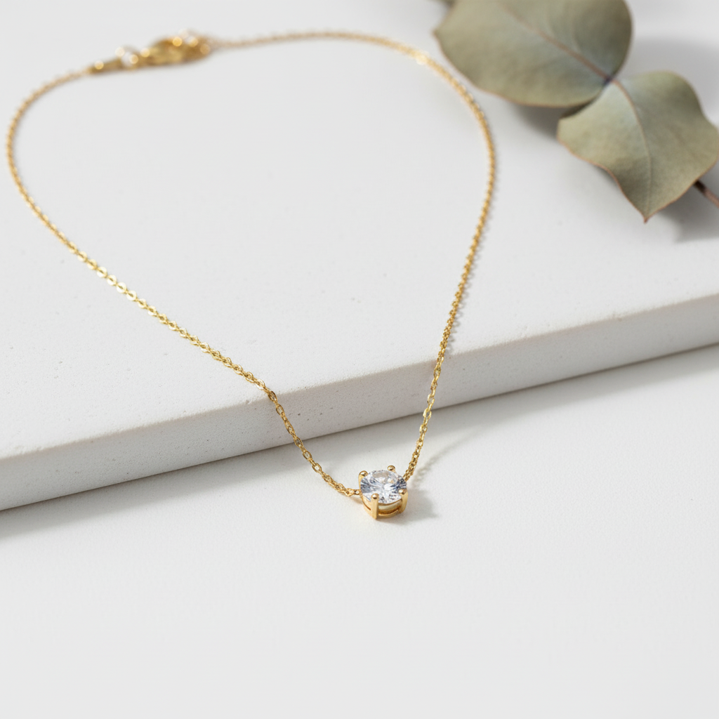 Minimal Gold Solitaire Necklace