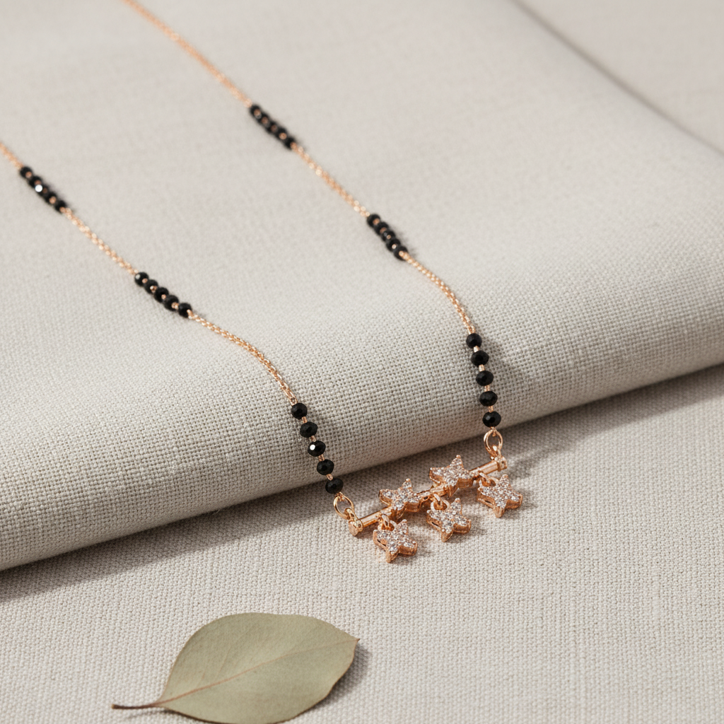 Trio Butterfly CZ Mangalsutra – Rose Gold Elegance