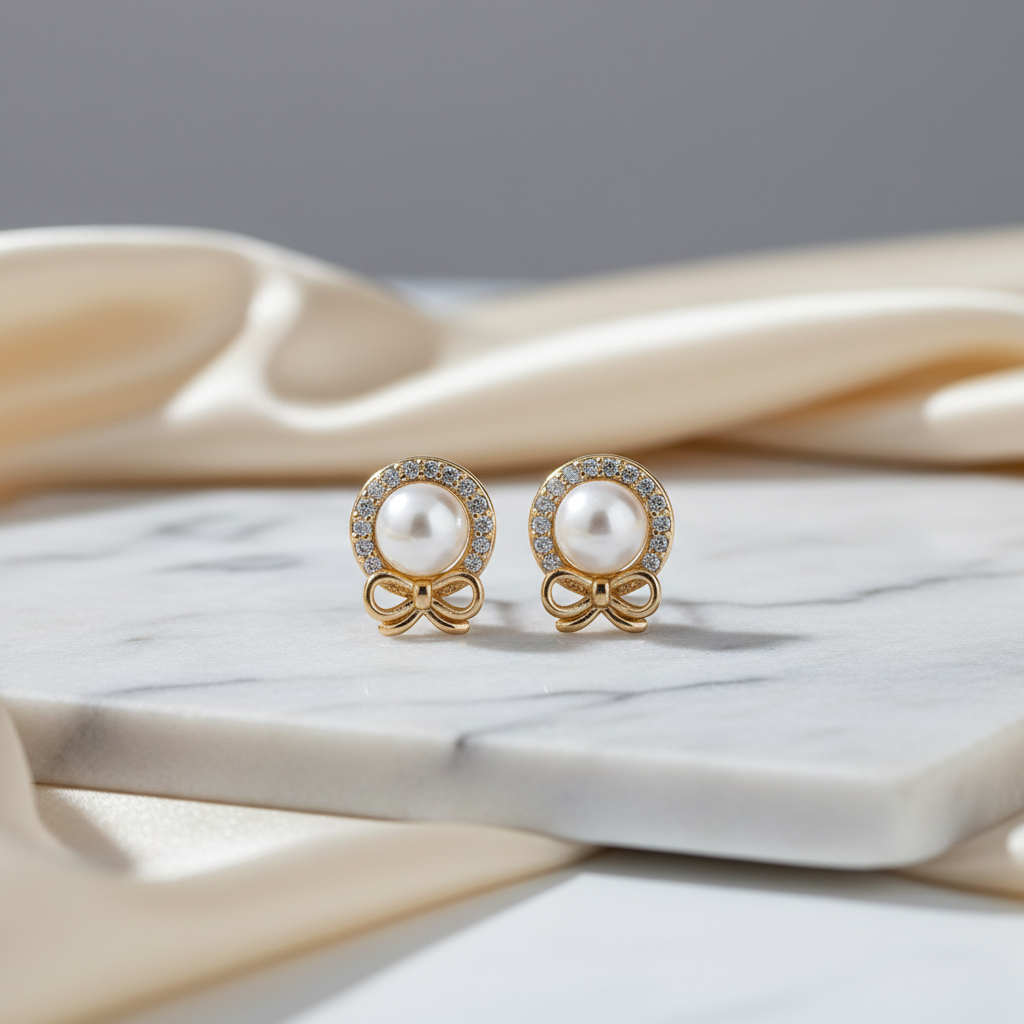 Pearl Bow Stud Earrings
