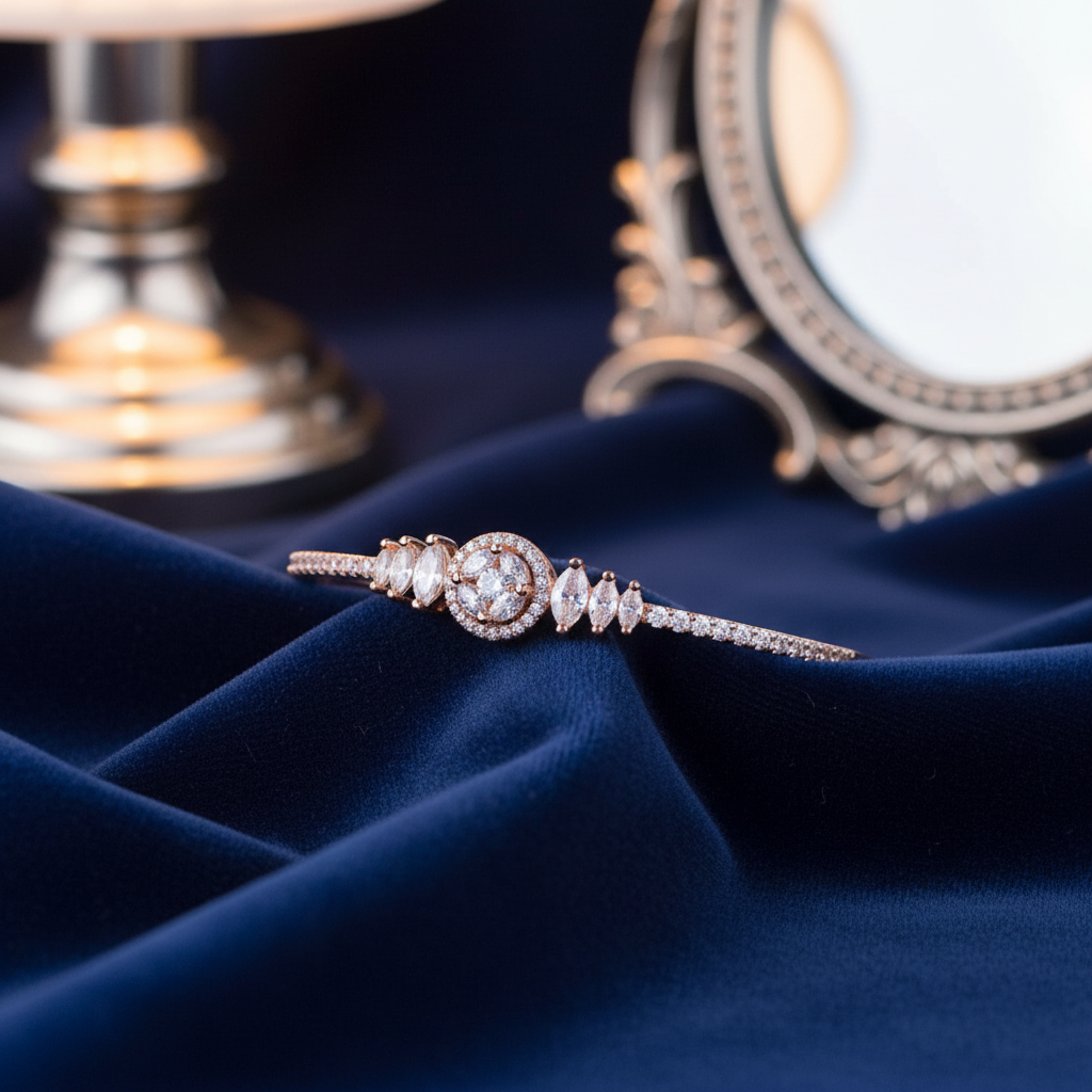 Rose Gold Bloom Halo CZ Bangle