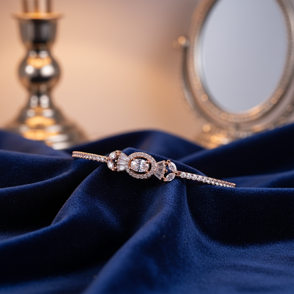 Rose Gold Oval Halo CZ Bangle