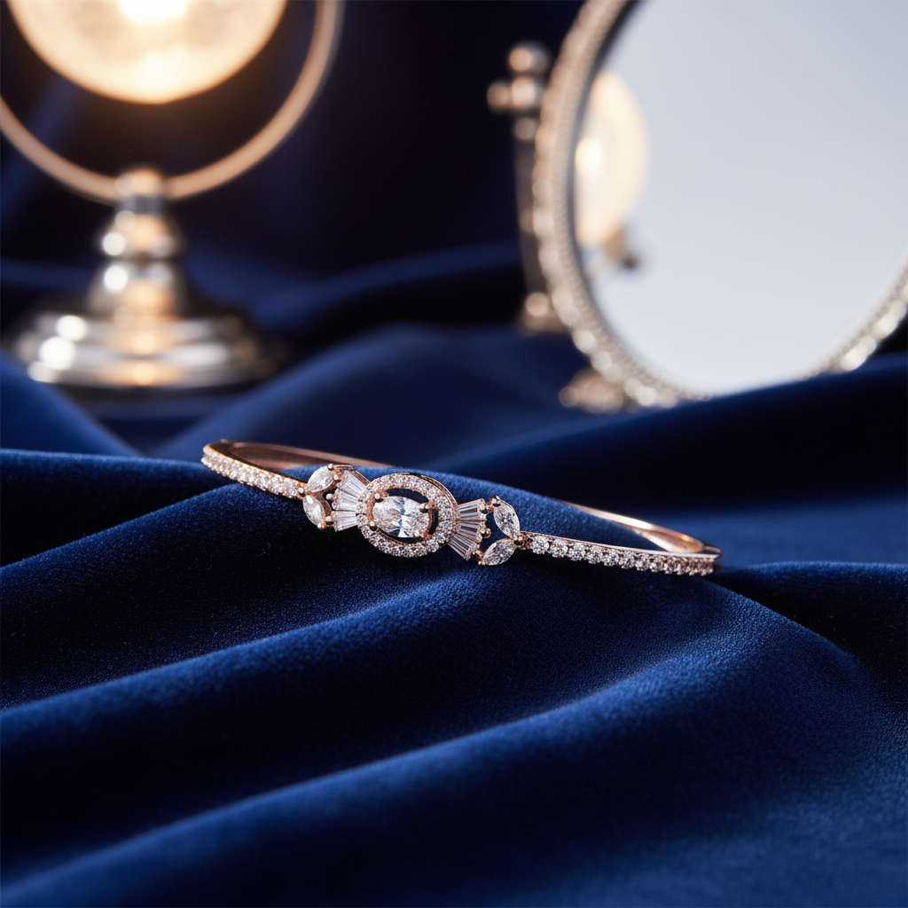 Rose Gold Oval Halo CZ Bangle