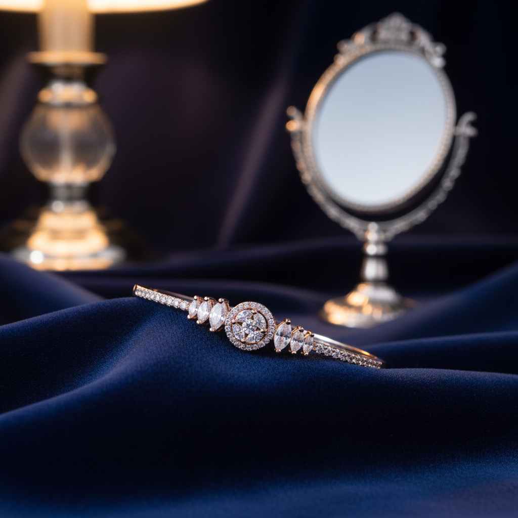 Rose Gold Bloom Halo CZ Bangle