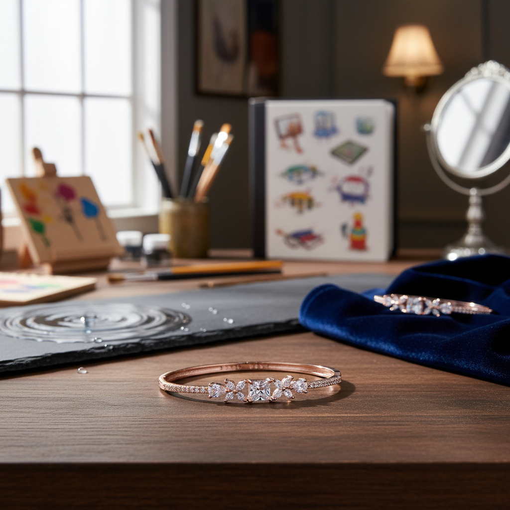 Rose Gold Princess Cut Floral CZ Bangle